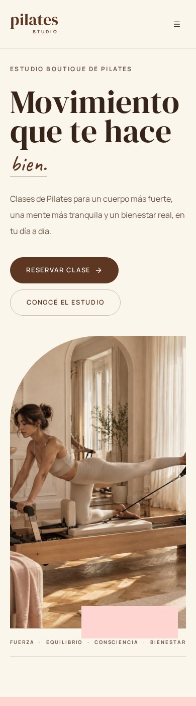 Vista móvil del proyecto Pilates Studio